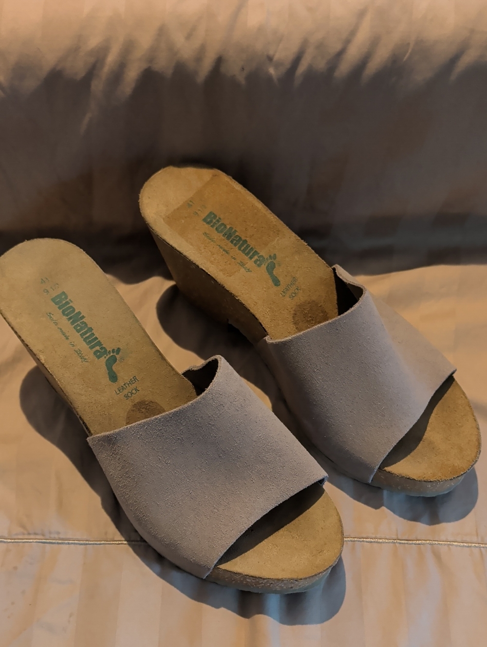BioNatura Women’s Suede Slide Wedge Sandals in Tan